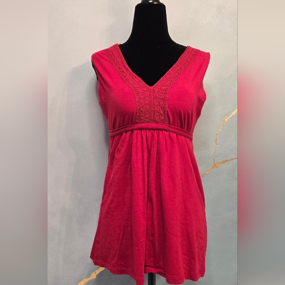 LOFT Y2k Babydoll/Empire Waist Red Sleeveless Top Crochet Lace Tie Back S
